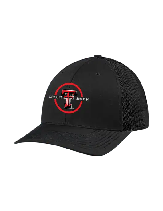 Richardson Adjustable Snapback Original 112 Trucker Cap Black w/Black Mesh w/Texas Tech CU Logo