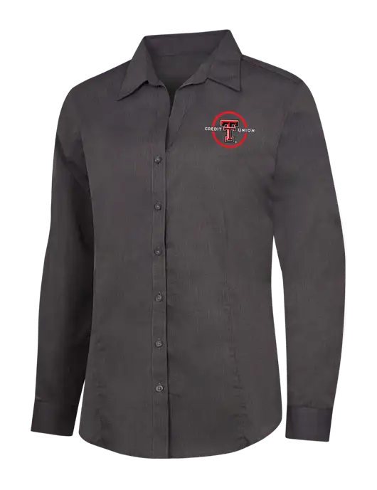 Womens Soft Black Crosshatch Easy Care Shirt w/Texas Tech CU Logo