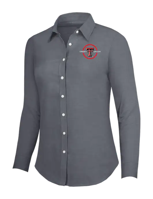 Dark Grey Womens SuperPro Oxford Shirt w/Texas Tech CU Logo