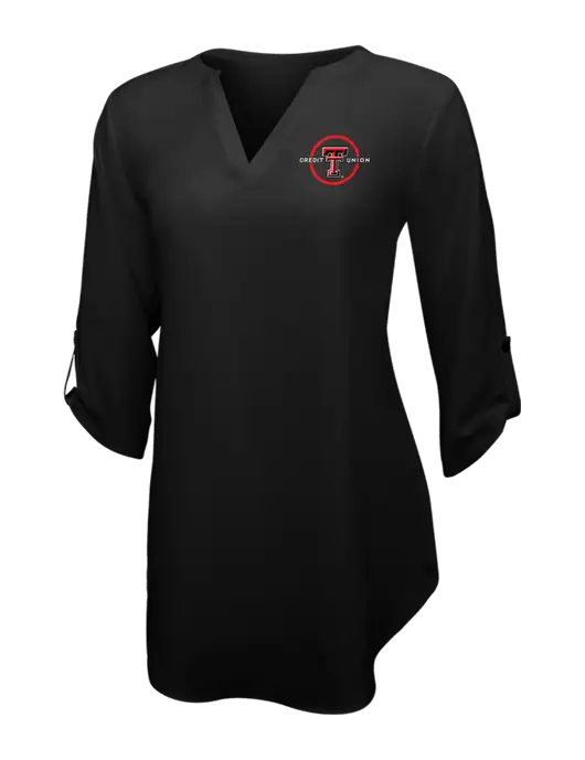 Womens Black 3/4 Sleeve Tunic Blouse w/Texas Tech CU Logo