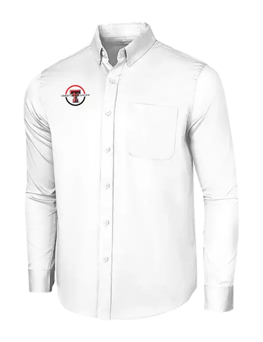 Long Sleeve White Superpro React Twill Shirt w/Texas Tech CU Logo