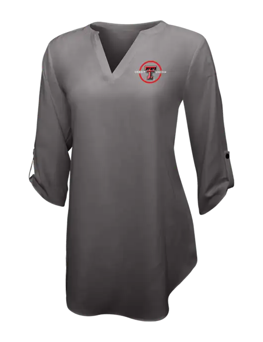 Dark Grey Womens 3/4 Sleeve Tunic Blouse w/Texas Tech CU Logo