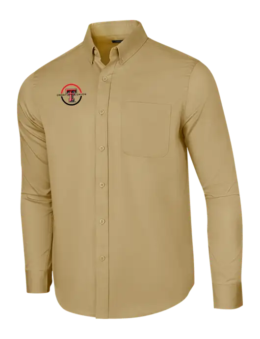 Long Sleeve Dark Tan Superpro React Twill Shirt w/Texas Tech CU Logo