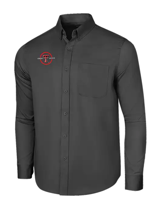 Long Sleeve Dark Grey Superpro React Twill Shirt w/Texas Tech CU Logo