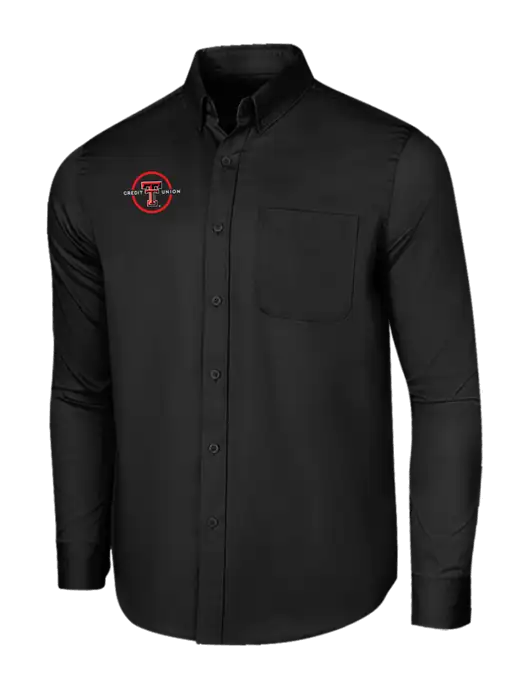 Long Sleeve Deep Black Superpro React Twill Shirt w/Texas Tech CU Logo