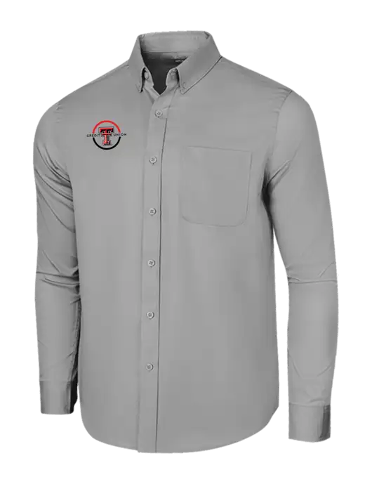Long Sleeve Light Grey Superpro React Twill Shirt w/Texas Tech CU Logo