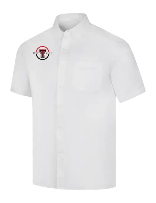 Short Sleeve White Superpro React Twill Shirt w/Texas Tech CU Logo