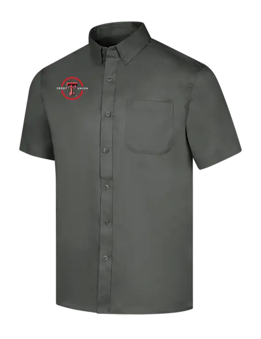 Short Sleeve Dark Grey Superpro React Twill Shirt w/Texas Tech CU Logo