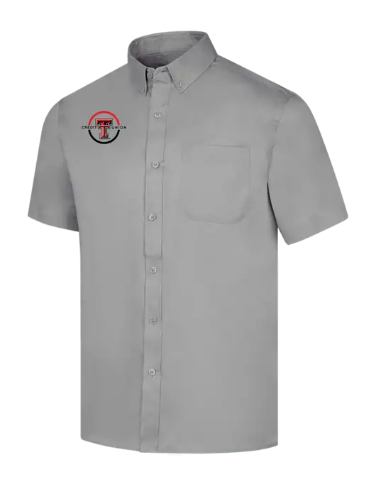 Short Sleeve Light Grey Superpro React Twill Shirt w/Texas Tech CU Logo