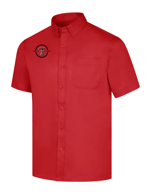 Short Sleeve Red Superpro React Twill Shirt w/Texas Tech CU Logo