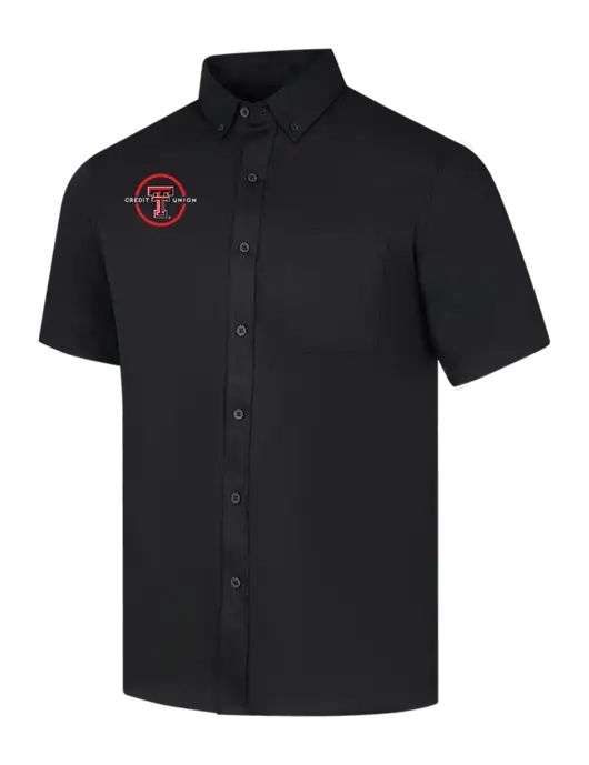 Short Sleeve Deep Black Superpro React Twill Shirt w/Texas Tech CU Logo
