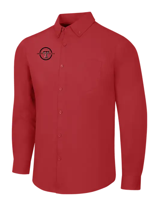 Red Long Sleeve Carefree Poplin Shirt w/Texas Tech CU Logo