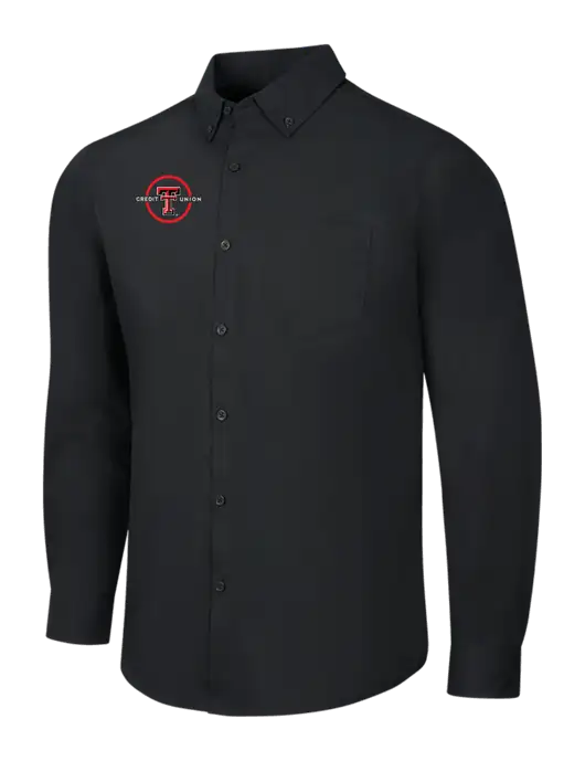 Black Long Sleeve Carefree Poplin Shirt w/Texas Tech CU Logo
