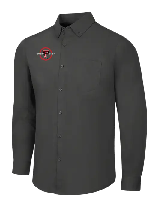 Dark Grey Long Sleeve Carefree Poplin Shirt w/Texas Tech CU Logo