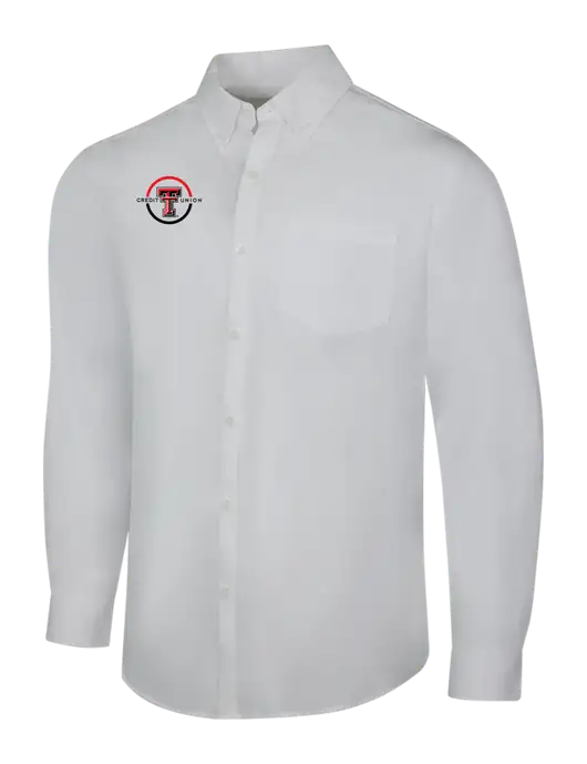 White Long Sleeve Carefree Poplin Shirt w/Texas Tech CU Logo