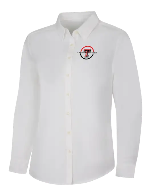 Womens White Long Sleeve Superpro React Twill Shirt w/Texas Tech CU Logo