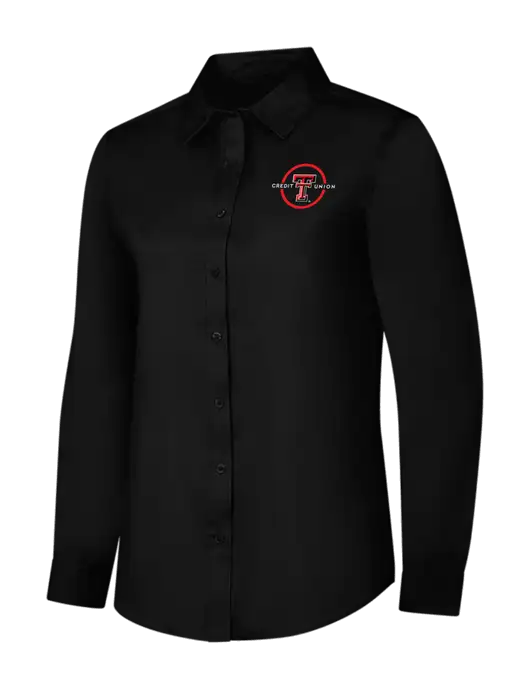 Womens Black Long Sleeve Superpro React Twill Shirt w/Texas Tech CU Logo