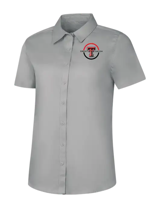 Womens Light Grey Short Sleeve Superpro React Twill Shirt w/Texas Tech CU Logo