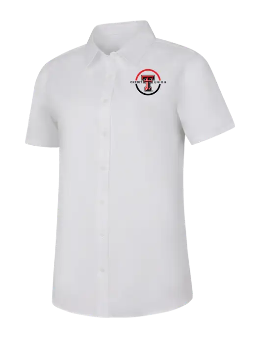 Womens White Short Sleeve Superpro React Twill Shirt w/Texas Tech CU Logo