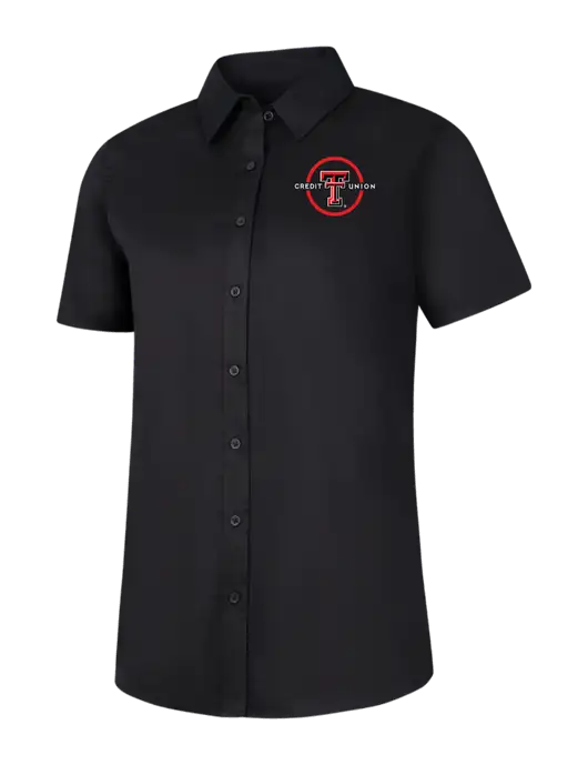 Womens Black Short Sleeve Superpro React Twill Shirt w/Texas Tech CU Logo