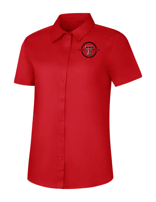 Womens Red Short Sleeve Superpro React Twill Shirt w/Texas Tech CU Logo