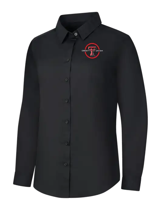 Womens Black Long Sleeve Carefree Poplin Shirt w/Texas Tech CU Logo