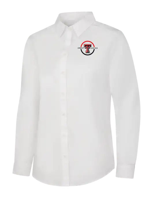 Womens White Long Sleeve Carefree Poplin Shirt w/Texas Tech CU Logo