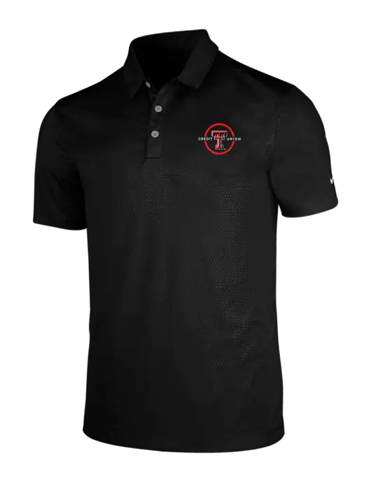 NIKE Black Dri-Fit Embossed Tri-Blade Polo w/Texas Tech CU Logo