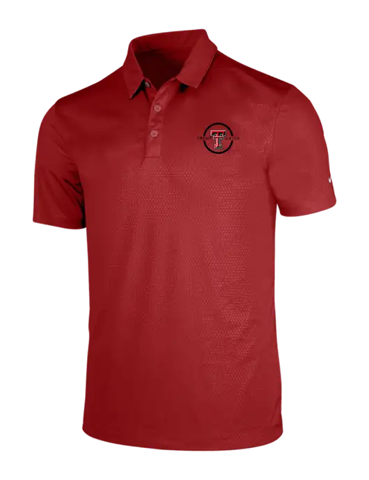 NIKE Red Dri-Fit Embossed Tri-Blade Polo w/Texas Tech CU Logo