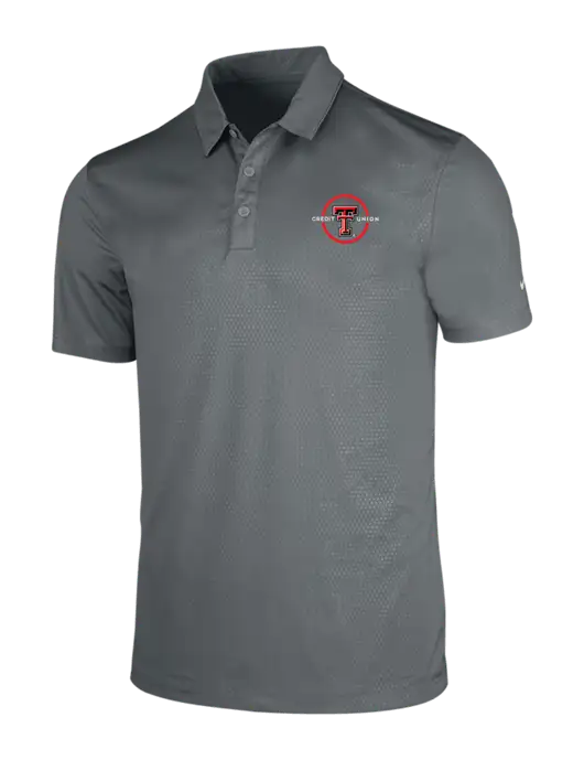 NIKE Medium Grey Dri-Fit Embossed Tri-Blade Polo w/Texas Tech CU Logo