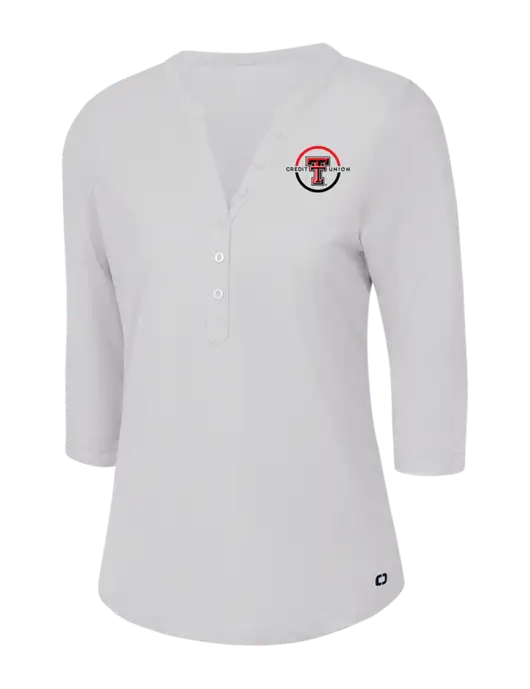 OGIO Bright White Jewel Henley w/Texas Tech CU Logo