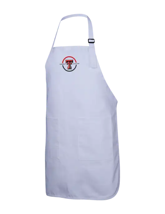Full-Length White Apron With Pockets w/Texas Tech CU Logo