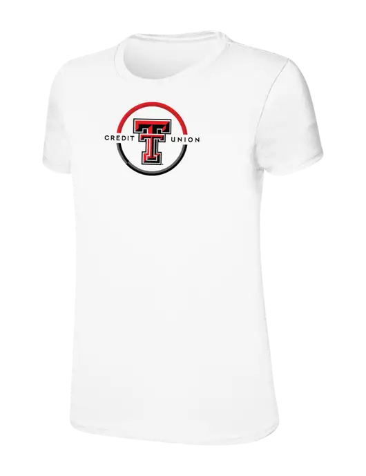 Womens Ring Spun White 4.5 oz T-Shirt w/Texas Tech CU Logo