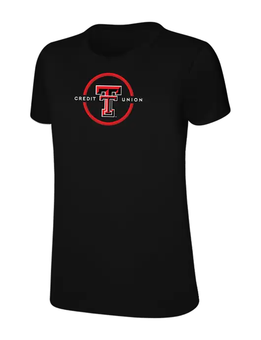 Womens Ring Spun Jet Black 4.5 oz T-Shirt w/Texas Tech CU Logo