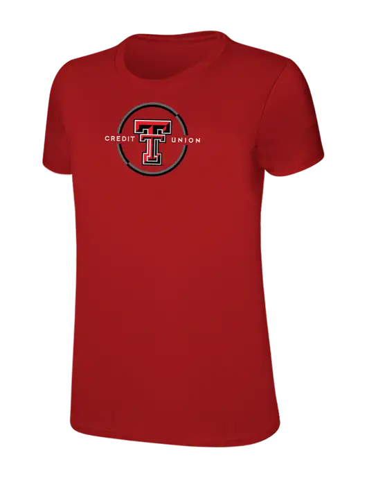 Womens Ring Spun Bright Red 4.5 oz T-Shirt w/Texas Tech CU Logo