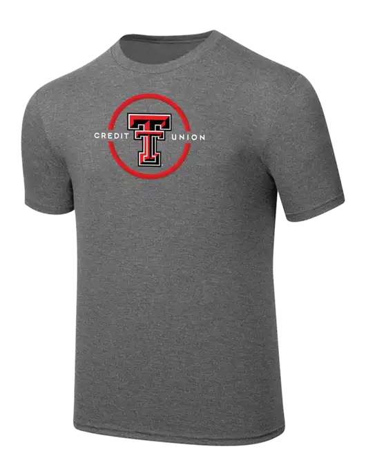 Simply Soft Heathered Medium Grey 4.5oz  Poly/Combed Ring Spun Cotton T-Shirt w/Texas Tech CU Logo