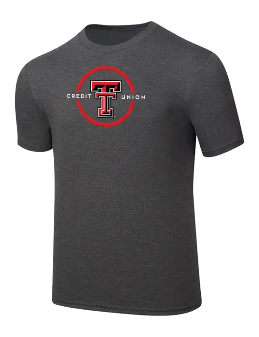 Simply Soft Heathered Charcoal 4.5oz  Poly/Combed Ring Spun Cotton T-Shirt w/Texas Tech CU Logo