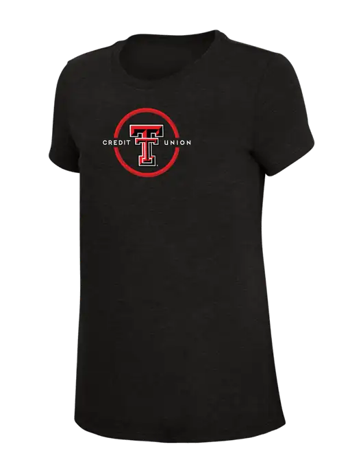 Womens Simply Soft Black 4.5oz Poly/Combed Ring Spun Cotton T-Shirt w/Texas Tech CU Logo