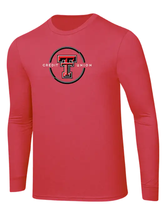 Simply Soft Long Sleeve Red Frost 4.5 oz, Poly/Combed Ring Spun Cotton T-Shirt w/Texas Tech CU Logo