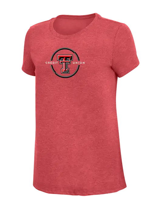 Womens Simply Soft Red Frost 4.5oz Poly/Combed Ring Spun Cotton T-Shirt w/Texas Tech CU Logo