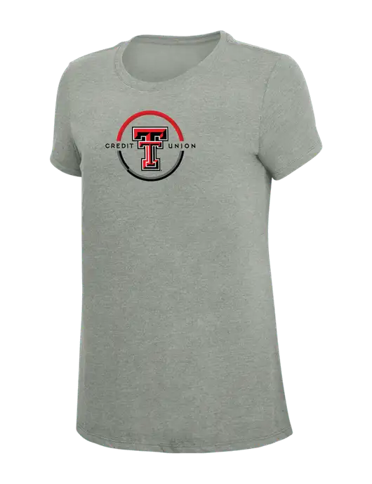 Womens Simply Soft Grey Frost 4.5oz  Poly/Combed Ring Spun Cotton T-Shirt w/Texas Tech CU Logo