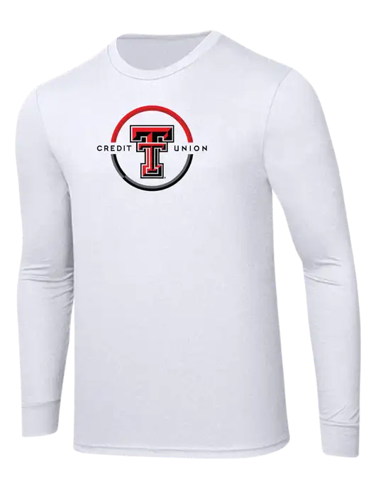Simply Soft Long Sleeve White 4.5 oz, Poly/Combed Ring Spun Cotton T-Shirt w/Texas Tech CU Logo