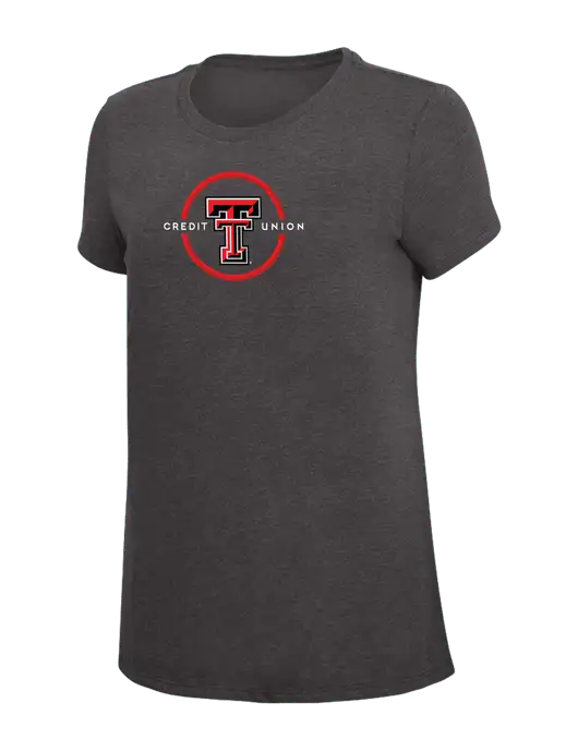 Womens Simply Soft Heather Charcoal 4.5oz  Poly/Combed Ring Spun Cotton T-Shirt w/Texas Tech CU Logo