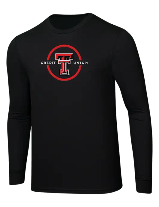 Simply Soft Long Sleeve Black 4.5 oz, Poly/Combed Ring Spun Cotton T-Shirt w/Texas Tech CU Logo