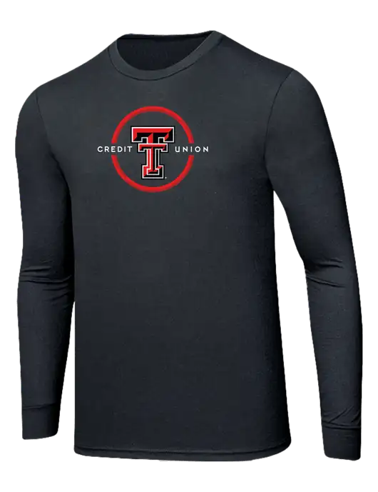 Simply Soft Long Sleeve Black Frost 4.5 oz, Poly/Combed Ring Spun Cotton T-Shirt w/Texas Tech CU Logo