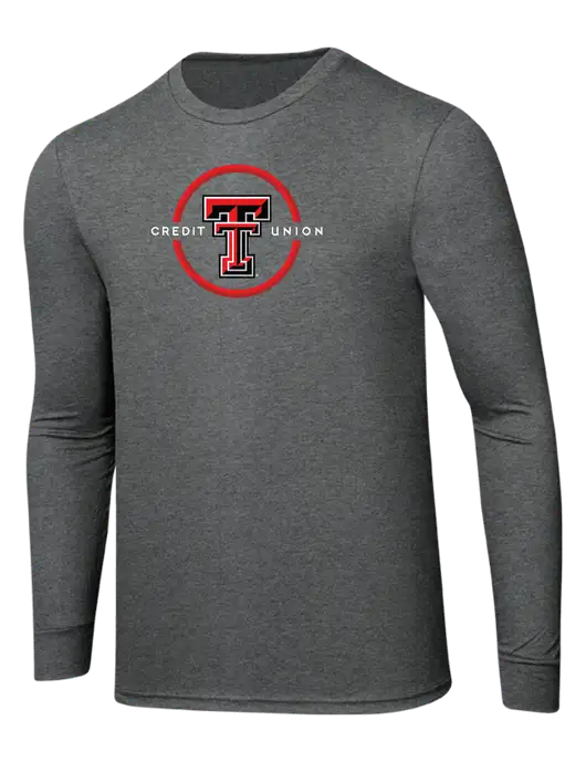 Simply Soft Long Sleeve Medium Grey Frost 4.5 oz, Poly/Combed Ring Spun Cotton T-Shirt w/Texas Tech CU Logo