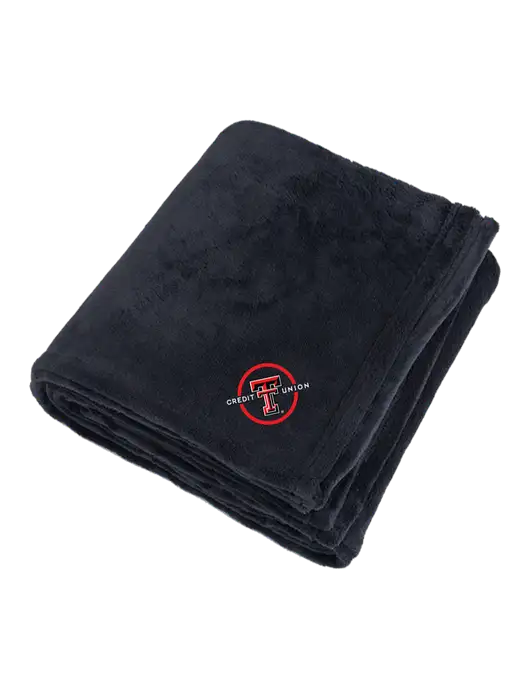 Oversized Deep Black Ultra Plush Blanket w/Texas Tech CU Logo