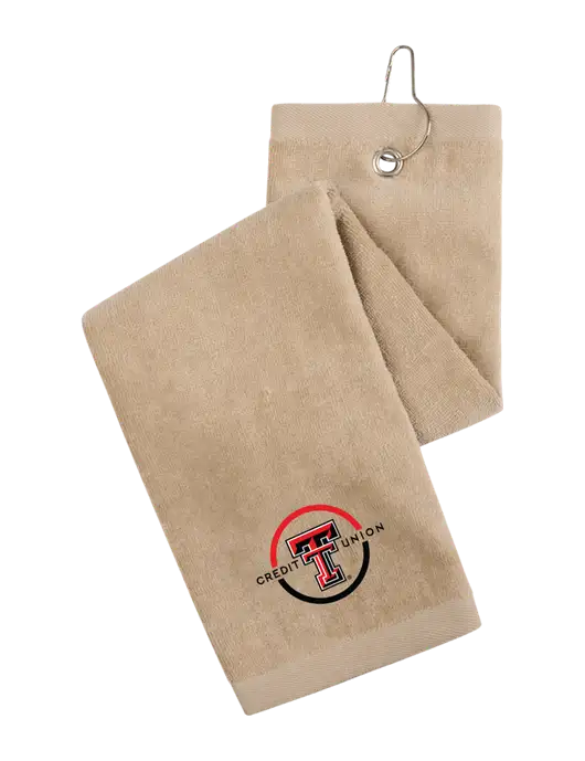 Khaki Tri-Fold Golf Towel with Grommet w/Texas Tech CU Logo