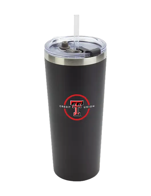 Brighton Black 20 oz Insulated Tumbler & Straw w/Texas Tech CU Logo