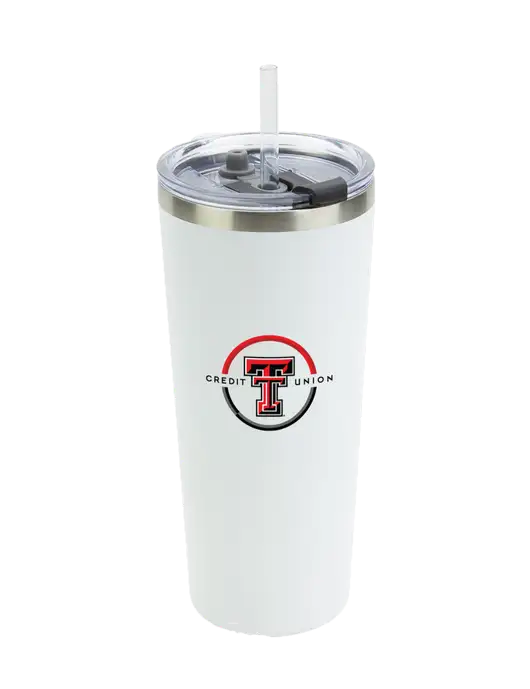 Brighton White 20 oz Insulated Tumbler & Straw w/Texas Tech CU Logo